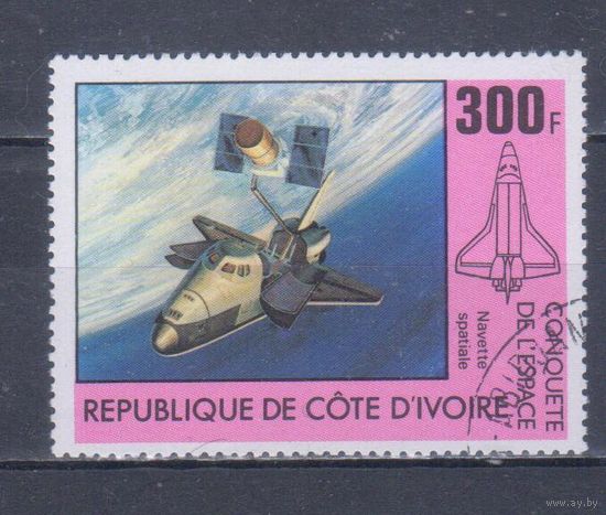 [476] Кот д'Ивуар 1981. Космос США.Спейс шаттл. Концовка серии.Гашеная марка.