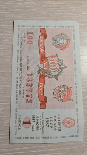 Лотерейный билет 1987 год
