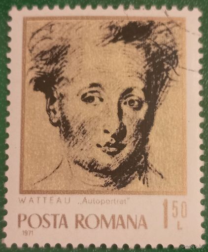Румыния 1971. Автопортрет французского живописца Жанна Антуана Ватто 1684-1721