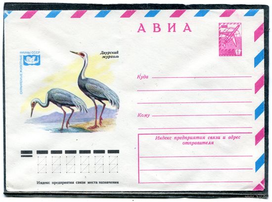 СССР 1978. ХМК. Конверт Авиа. Фауна. Даурский журавль