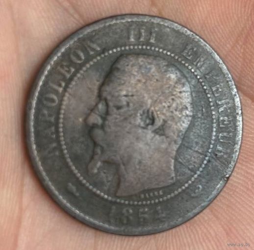 10 сантимов с изображением Наполеона III. 1854 год, хорошее качество!