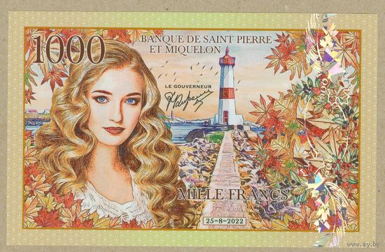 (UB) СЕНТ ПЬЕР И МИКЕЛОН 1000 франков 2022(1 выпуск) ПРЕСС,полимер,читать описание