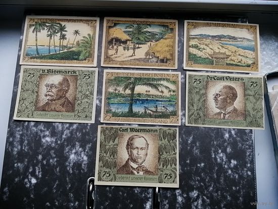 Германия Набор Нотгельдов 75 пфеннигов (7шт) Колонии в Африке