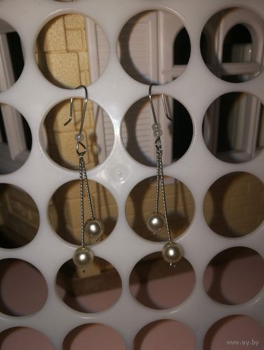 Серьги длинные "Жемчужные бусины"