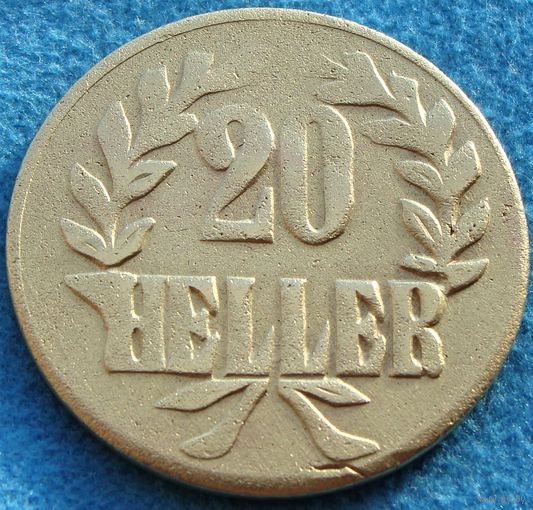 Германская Восточная Африка.  20 геллеров 1916 год  KM#15a  Тираж: 1.600.000 шт  Латунь /желтый цвет/