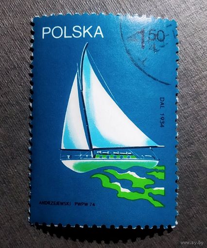 Марка Польша 1974 год Парусник