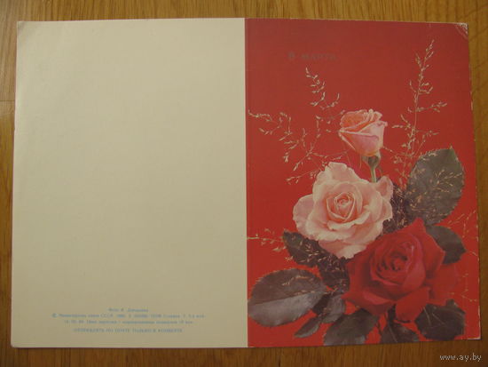 Дергилева. 8 Марта. Цветы. 1989. Двойная, не согнутая, чистая.