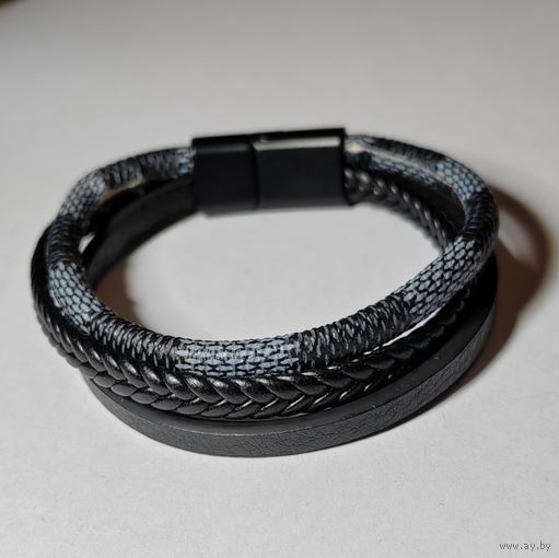 Браслет кожаный, плетёный "Змеиная кожа"