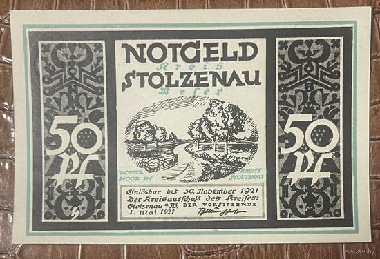 Нотгельд 50 пфеннигов 1921 год. Штольценау. Веймарская республика.
