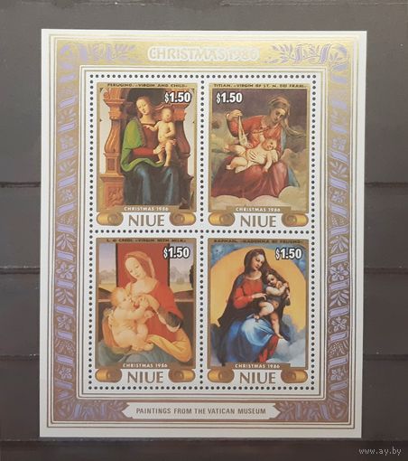 Ниуэ. 1986 год. Живопись. Образ Мадонны (чистый блок)