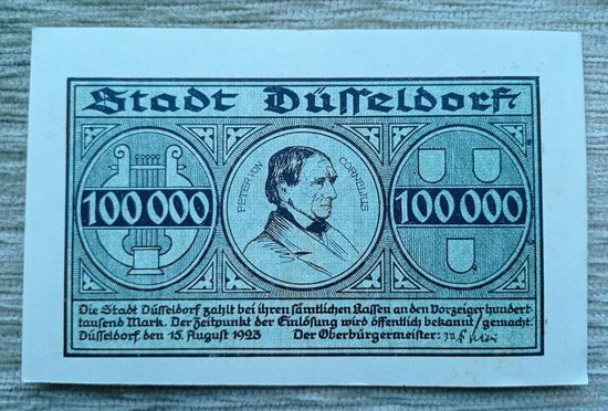 Werty71 Германия 100000 марок 1923 Дюссельдорф банкнота