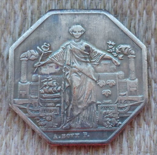 Франция 1 франк. Мельхиор! Париж - Орлеан. Паровозы. Железная дорога. Городской нотгельд. Распродажа!