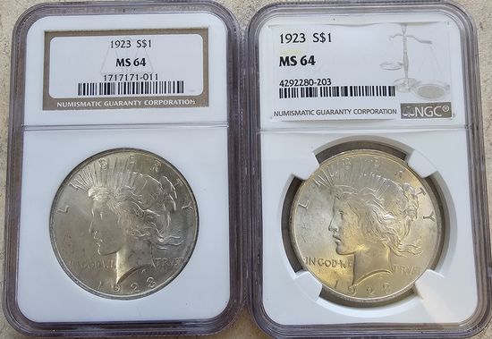Два Мирных доллара 1923 MS-64
