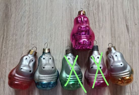 Елочные игрушки, стекло, бегемот