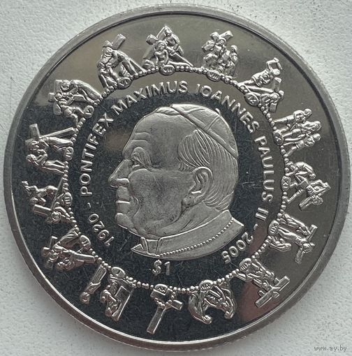 Сьерра-Леоне 1 доллар 2005 г. Иоанн Павел II. Смерть папы. 2 апреля 2005