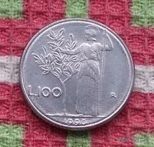 Италия 100 лир 1990 года, UNC. Маленькая. RR