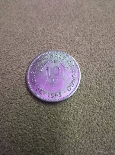 Конго 10 франков 1965