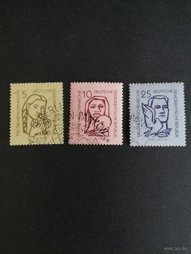 ГДР 1956 Серия марок "Международный день прав человека" (спецгашение с клеем) Mi.548-550 каталог 20.00 евро
