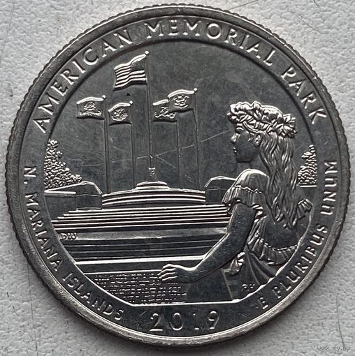 США 25 центов (квотер) 2019 г. D. Американский Мемориальный Парк. Северные Марианские острова