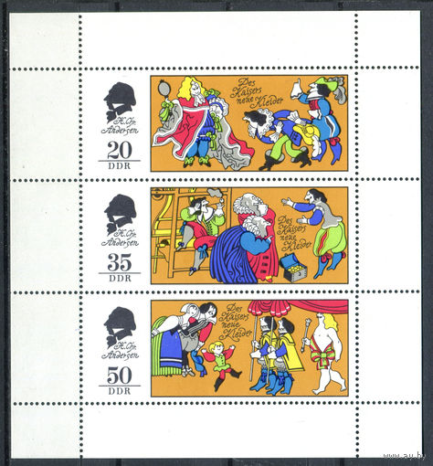 ГДР - 1975г. - Сказки. Сцены из сказок Ганса Христиана Андерсена - 1 малый лист - полная серия, MNH [Mi 2096-2098]. #O-Se-Z-2-39