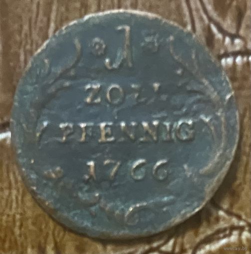 Монета 1 пфенниг 1766 год. Карл IV Теодор. Курпфальц