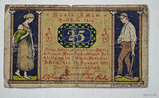 1921 год 25 пфеннигов  Германия