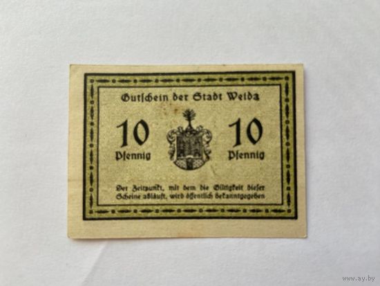 Нотгельд 10 пфеннигов Вейба. Веймарская республика - 1602