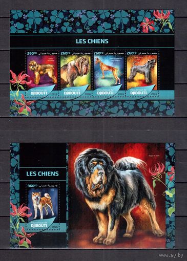 Джибути 2016 Фауна домашние собаки - 1 лист + 1 блок MNH**