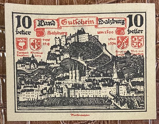 Нотгельд Австрия Зальцбург 10 геллеров 1920 год