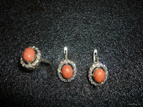 Комплект Малинка Русские Самоцветы 925 С Кораллом