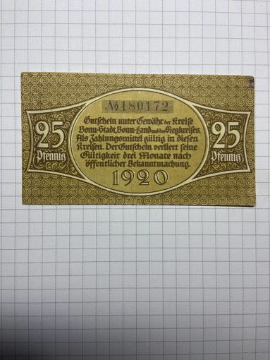 25 пфенигов (нотгельды) г. Германия.-2012