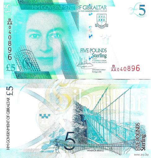 Гибралтар 5 фунтов образца 2020 года UNC pw42
