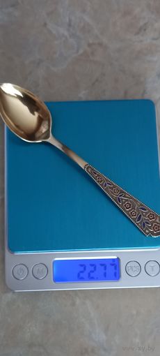 Ложка чайная с рубля. Серебро 875гр 22.77гр. Позолота. Эмаль. Ленинград.