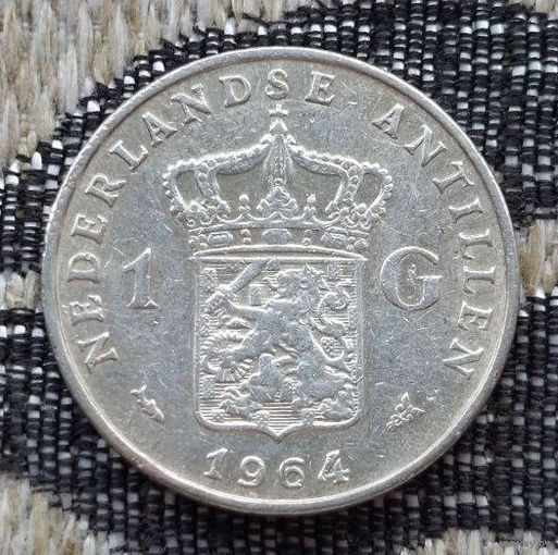 Антильские острова 1 гульден 1964 года, XF-AU. Серебро. Нидерландские Антилы Королева Юлиана. Предложи свою цену или обмен!