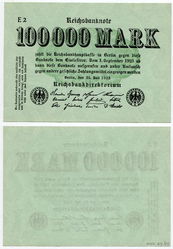 Германия. 100000 / 100 000 марок (образца 1923 года, P91a, водяной знак D и G в звёздах, UNC)