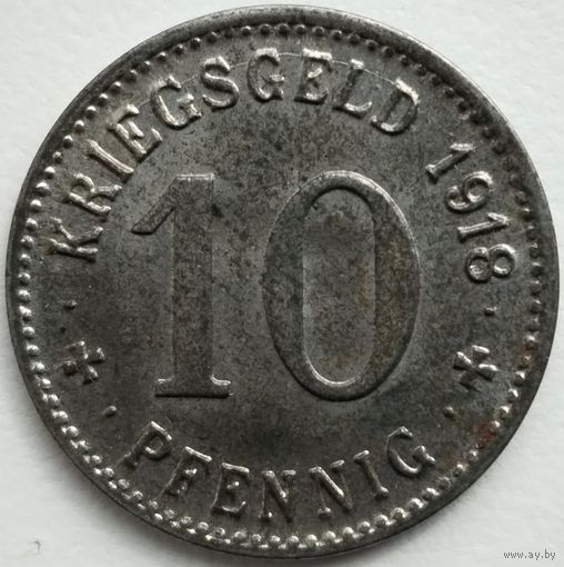 Kriegsgeld. Военные деньги. Тройхтлинген. Бавария. 10 пфеннигов. 1918 г.