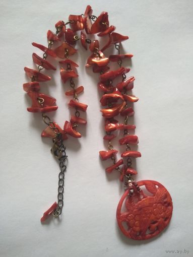 Колье винтажное из перламутра. Резьба.Ручная работа. 4 см. 40 см.