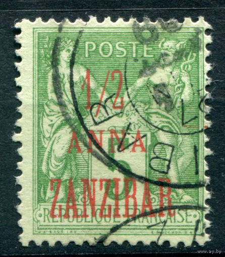 Французская почта в Занзибаре - 1897г. - аллегория, надпечатка Zanzibar 1/2 А на 5 с , гаш - 1 марка - гашёная [Mi 27]. #4-B5-106-A-1