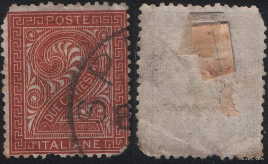 Италия 1865.03.01 (Mi)IT24 марка из сер.Серия De la Rue, Туринские гравюры - 2с Номер два с орнаментом в прямоугольной рамке (г) без ВЗ (a1-23 ТОРГ