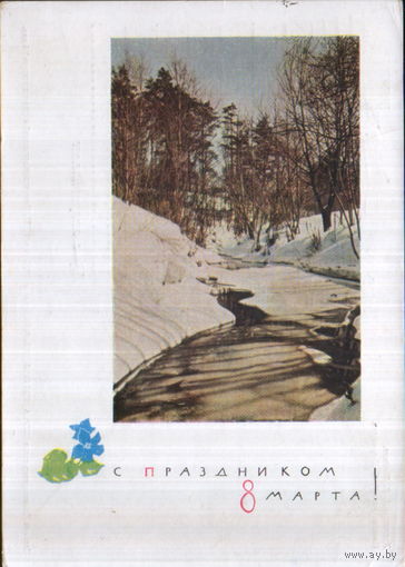 Подписанная открытка 1963г. "8 Марта. Весенний пейзаж" фото К. Кудрявцев, худ. А. Плетнев