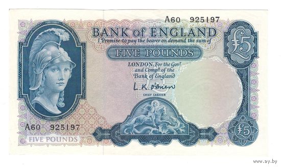 Великобритания 5 фунтов 1961 года. Тип Р-372. Состояние aUNC!