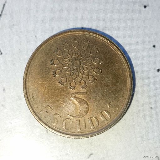 5 эскудо 1986 года Португалия. Португальская Республика. Родная патина!