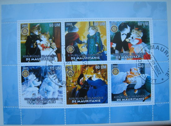 Марки Мавритания 2002 г. Кошки. Блок (g)