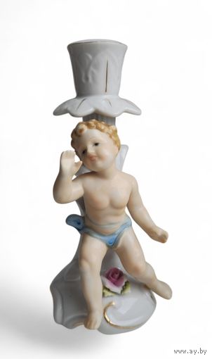 Подсвечник Путти Германия фарфор.