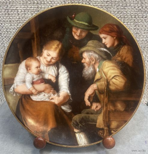 Фарфоровая настенная тарелка Bareuther Германия. Самые красивые семейные портреты Франца фон Дефреггера. Визит к бабушке и дедушке. 20 см. 1991 год.