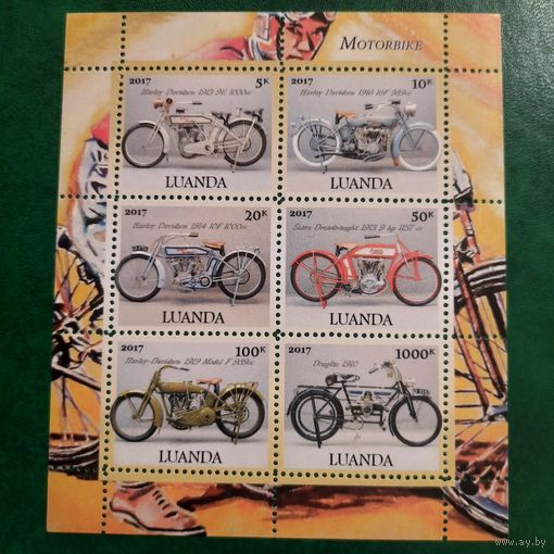 Луанда 2017. Классические мотоциклы Harley Davidson. Малый лист