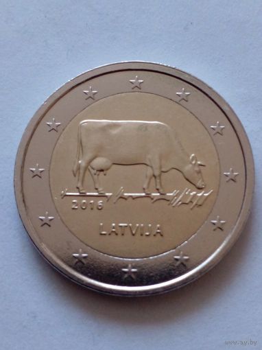 Латвия.2 евро 2016г.(Латвийская бурая корова) UNC.(6)