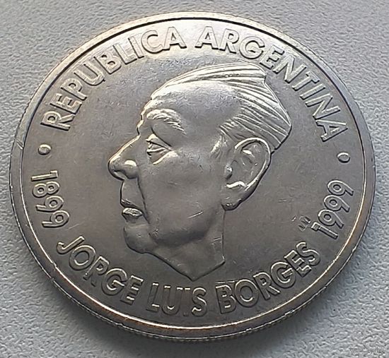 Аргентина 2 песо, 1999 100 лет со дня рождения Хорхе Луиса Борхеса  7-3-21