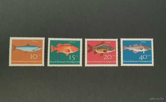 Рыбы Полная серия 4м Германия ФРГ 1964 г. Mi.412-415