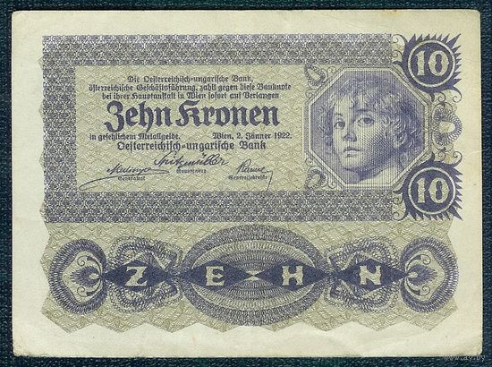 Австрия 10 крон 1922 год.